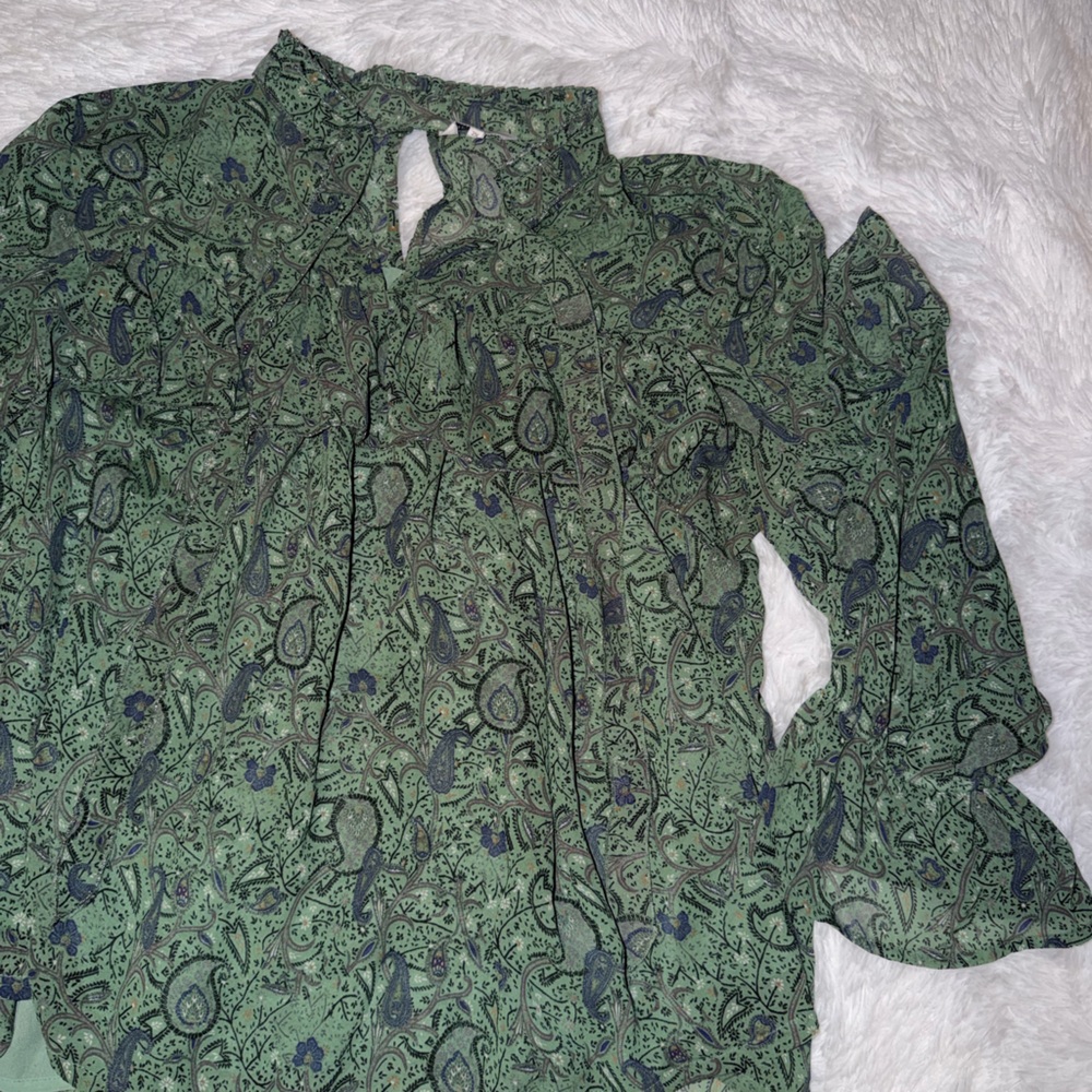 Lucky Brand Green Paisley Button-Front Top Business Casual size XL